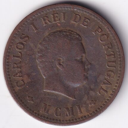 1/2 Tanga of Portuguese India of 1901 Bronze Lisboa Mint Coin