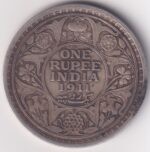King George V 1911 British India One Rupee Silver Calcutta Mint Coin Sku 1292