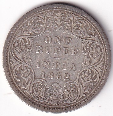 One Rupee 1862 Victoria Queen Silver Coin
