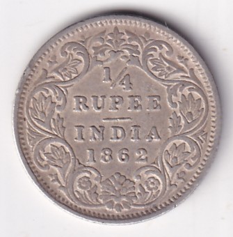 Quarter Rupee 1862 Victoria Queen Silver Coin
