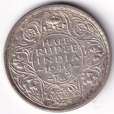 British India Half Rupee 1940 Bombay Mint Silver Coin
