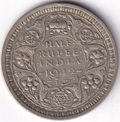 Half Rupee 1942 Bombay Mint Silver Coin