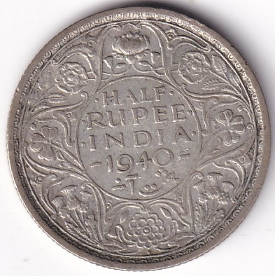 Half Rupee 1940 Bombay Mint Silver Coin