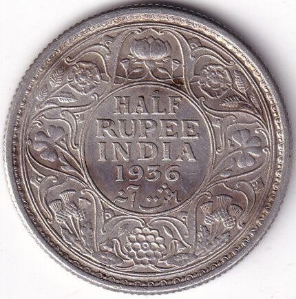 Half Rupee 1936 King George V of British India Silver Coin