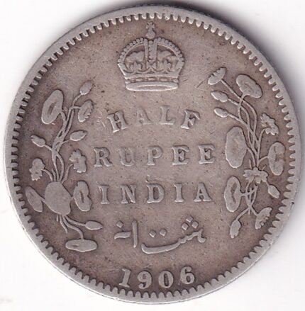 British India 1906 Half Rupee Silver Coin