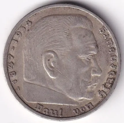 5 Reichsmark 1936 Paul von Hindenburg Silver Coin