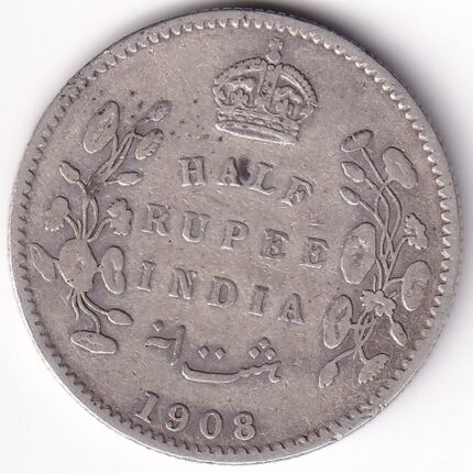 British India 1908 Half Rupee Silver Coin