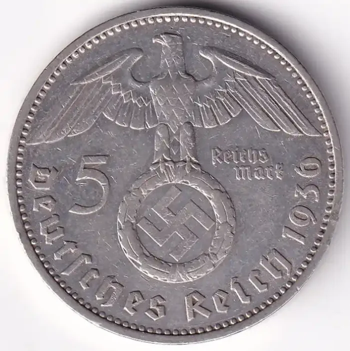 Germany 5 Reichsmark 1936 Paul von Hindenburg F Mark Silver Coin - Image 1
