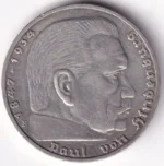 Germany 5 Reichsmark 1936 Paul von Hindenburg F Mark Silver Coin - Image 2