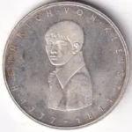 Germany 5 Deutsche Mark Heinrich von Kleist 1977 Silver Coin