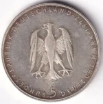Germany 5 Deutsche Mark Heinrich von Kleist 1977 Silver Coin - Image 2
