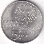 Germany 5 Deutsche Mark Immanuel Kant 1974 Silver Coin - Image 2