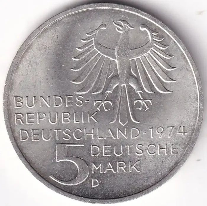 Germany 5 Deutsche Mark Immanuel Kant 1974 Silver Coin - Image 2