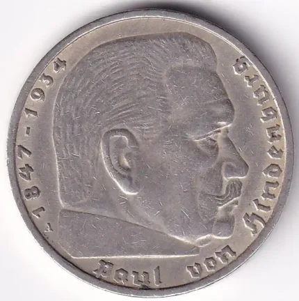 Germany 5 Reichsmark 1936 Paul von Hindenburg A Mark Silver Coin