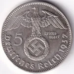 Germany 5 Reichsmark 1937 Paul von Hindenburg A Mark Silver Coin - Image 2