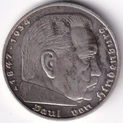 Germany 5 Reichsmark 1937 Paul von Hindenburg A Mark Silver Coin