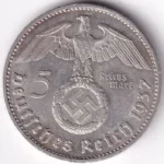 Germany 5 Reichsmark 1937 Paul von Hindenburg G Mark Silver Coin