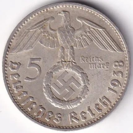 Germany 5 Reichsmark 1938 Paul von Hindenburg D Mark Silver Coin