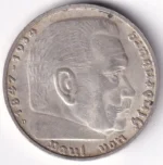 Germany 5 Reichsmark 1938 Paul von Hindenburg D Mark Silver Coin - Image 2