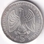 Germany 5 Deutsche Mark 1970 Silver Coin - Image 2