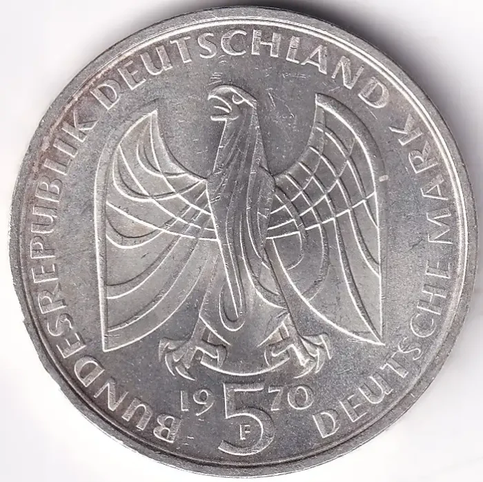 Germany 5 Deutsche Mark 1970 Silver Coin - Image 2