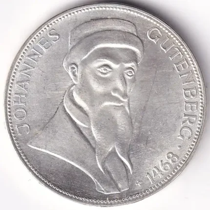 Germany 5 Deutsche Mark 1968 Johannes Gutenberg Silver Coin
