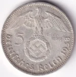 Germany 5 Reichsmark 1938 Paul von Hindenburg A Mark Silver Coin