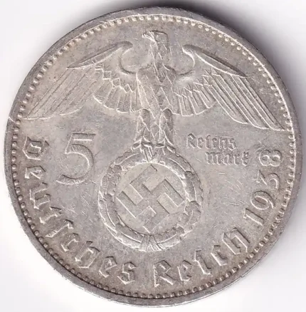 Germany 5 Reichsmark 1938 Paul von Hindenburg A Mark Silver Coin