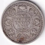 King George V 1911 British India One Rupee Silver Bombay Mint Coin