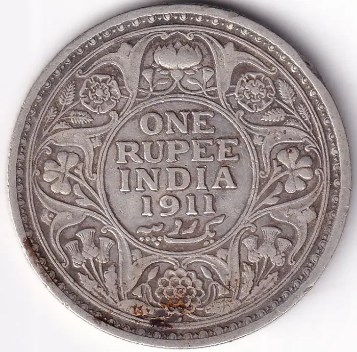 King George V 1911 British India One Rupee Silver Bombay Mint Coin - Image 1
