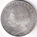 Germany 5 Deutsche Mark 1969 Theodor Fontane Silver Coin