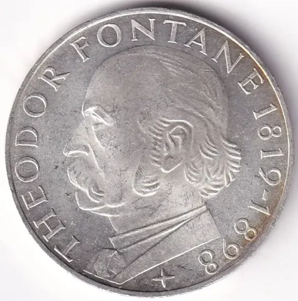Germany 5 Deutsche Mark 1969 Theodor Fontane Silver Coin