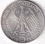 Germany 5 Deutsche Mark 1969 Theodor Fontane Silver Coin - Image 2