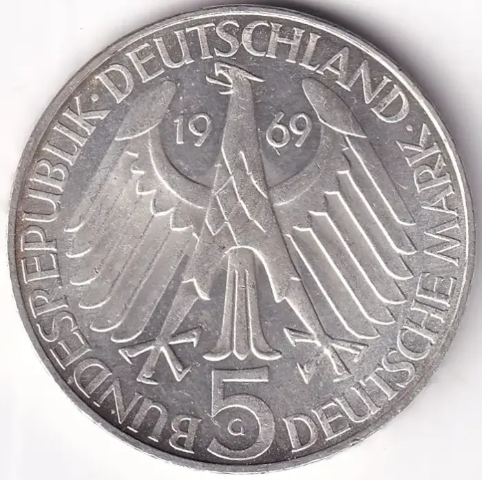 Germany 5 Deutsche Mark 1969 Theodor Fontane Silver Coin - Image 2