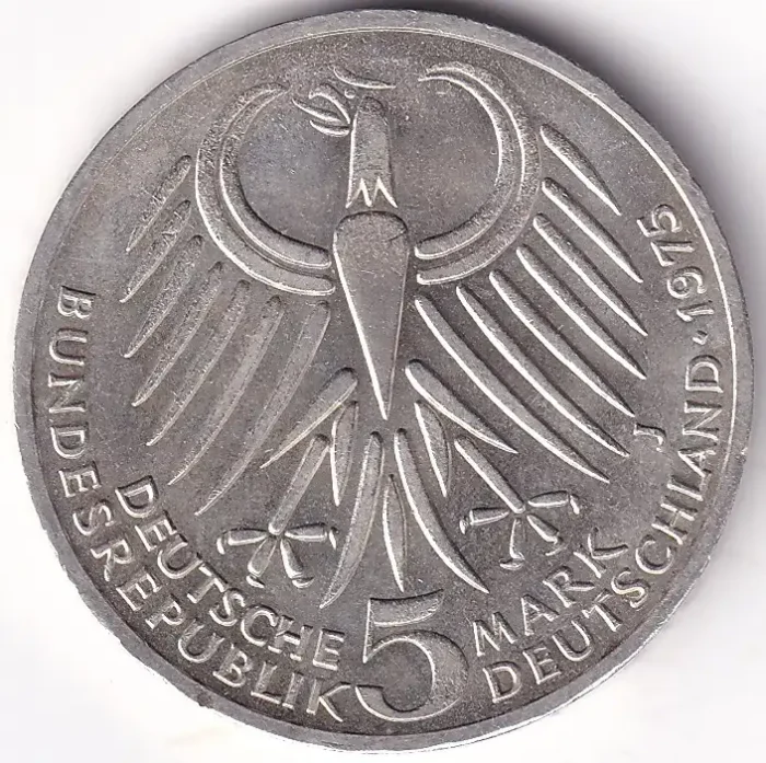 Germany 5 Deutsche Mark 1975 Friedrich Ebert Silver Coin - Image 2
