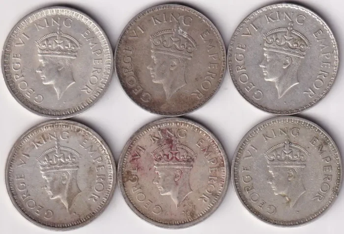 One Rupee 1940 to 1945 Six Different Years Bombay Mint Silver Coins Set - Image 2