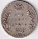 British India 1910 One Rupee Silver Coin