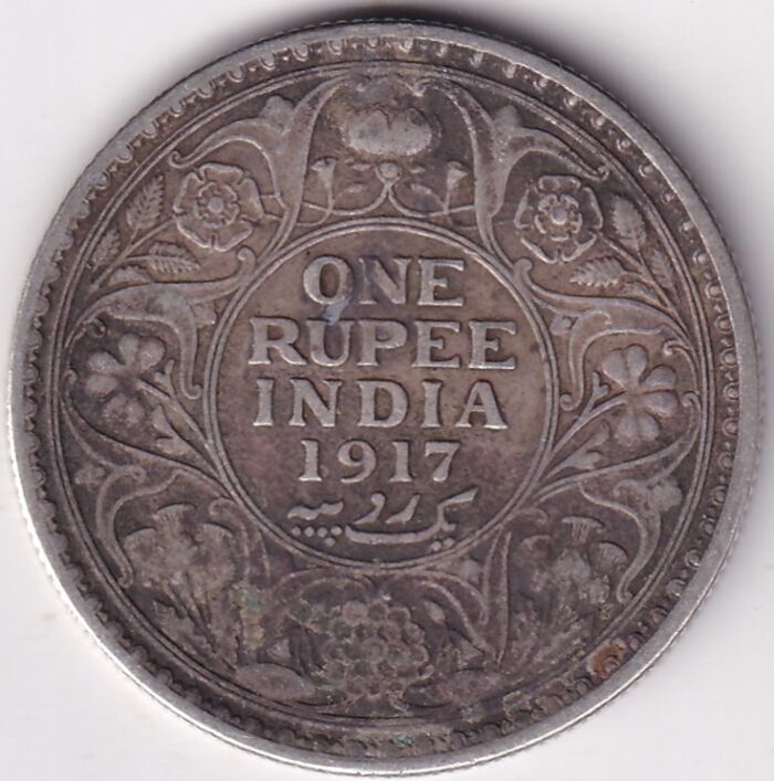 One Rupee 1917 Calcutta Mint King George V Silver Coin - Image 1