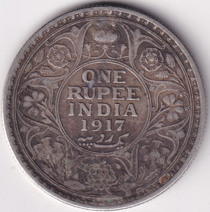 IMG_0011 One Rupee 1917 Calcutta Mint King George V Silver Coin - Image 1