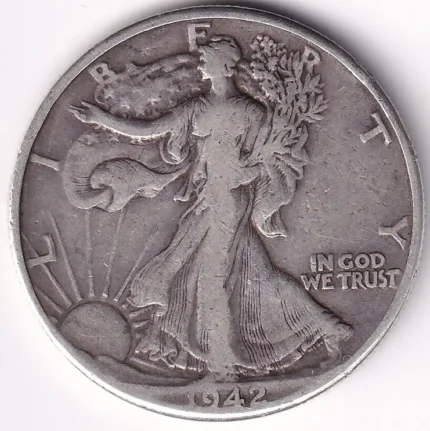 USA Walking Liberty Half Dollar 1942 Silver Philadelphia Mint Coin