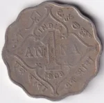 British india One Anna 1908 King Edward VII Coin