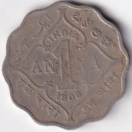 British india One Anna 1908 King Edward VII Coin