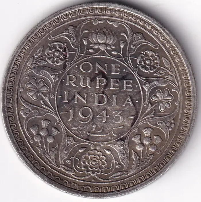 One Rupee 1943 British India Silver Coin - Image 1
