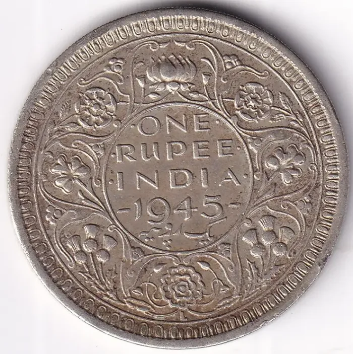 One Rupee 1945 George VI Lahore Mint Silver Coin - Image 1