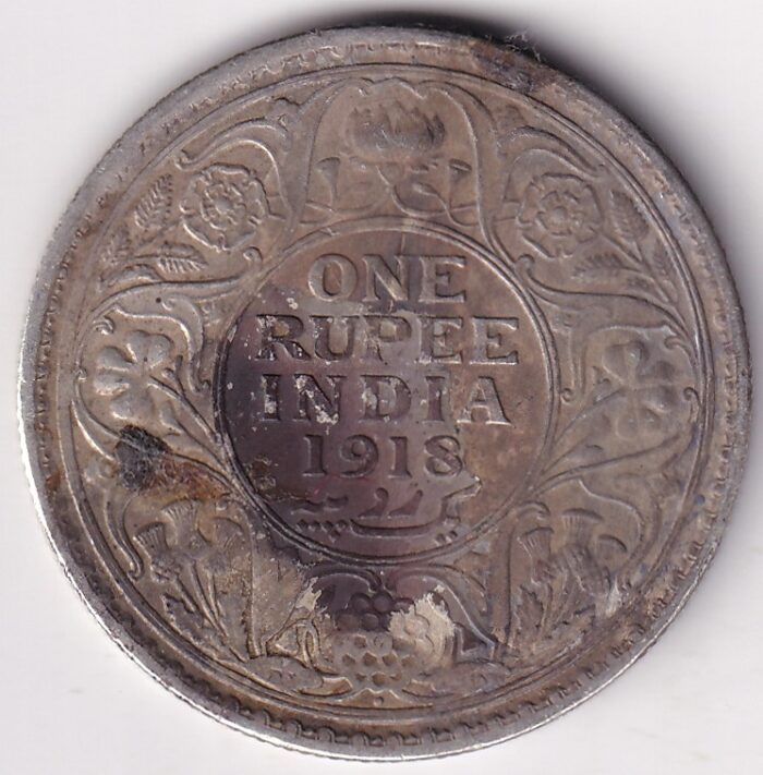 One Rupee 1918 Bombay Mint King George V Silver Coin - Image 1