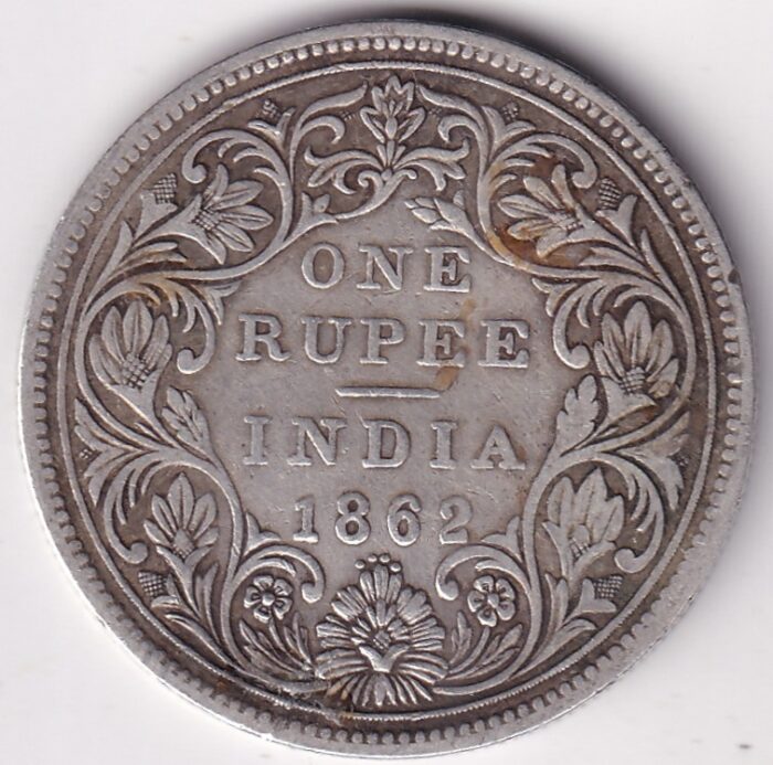 One Rupee of British India of 1862 Victoria Queen 0/4 Dots Silver Coin - Image 1