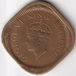 2 Annas of British India of 1944 Lahore Mint Nickel Brass Coin Sku44l01 - Image 2