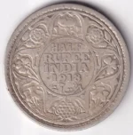 British India 1/2 Rupee 1918 King George V Silver Coin