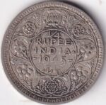 British India 1945 Large 5 Quarter Rupee Bombay Mint Silver Coin