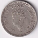 British India 1945 Large 5 Quarter Rupee Bombay Mint Silver Coin - Image 2